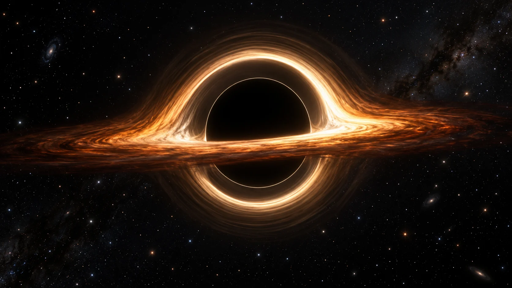 A glowing accretion disk wrapped around a black hole