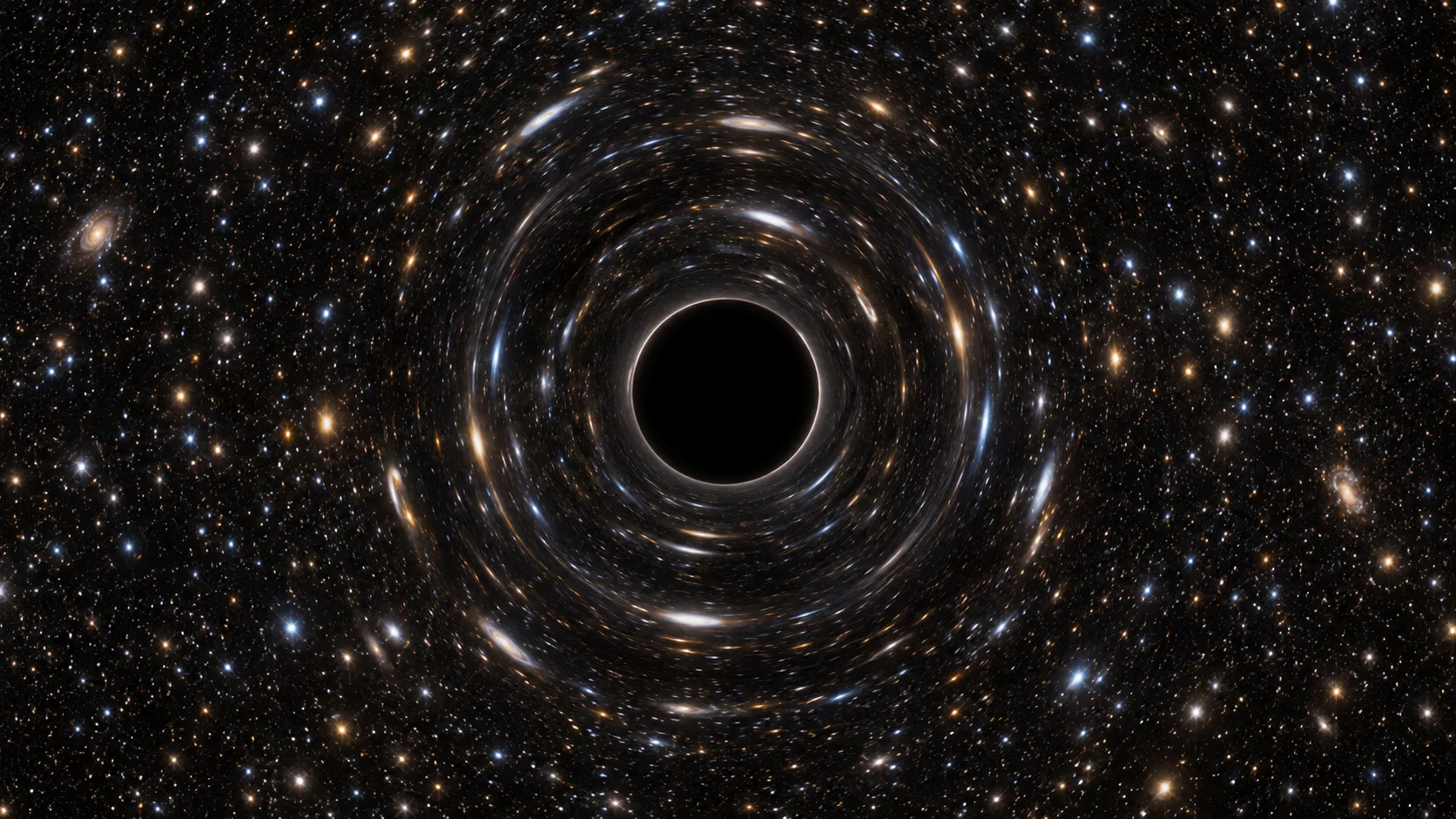 A black hole bending the light of distant stars through gravitational lensing