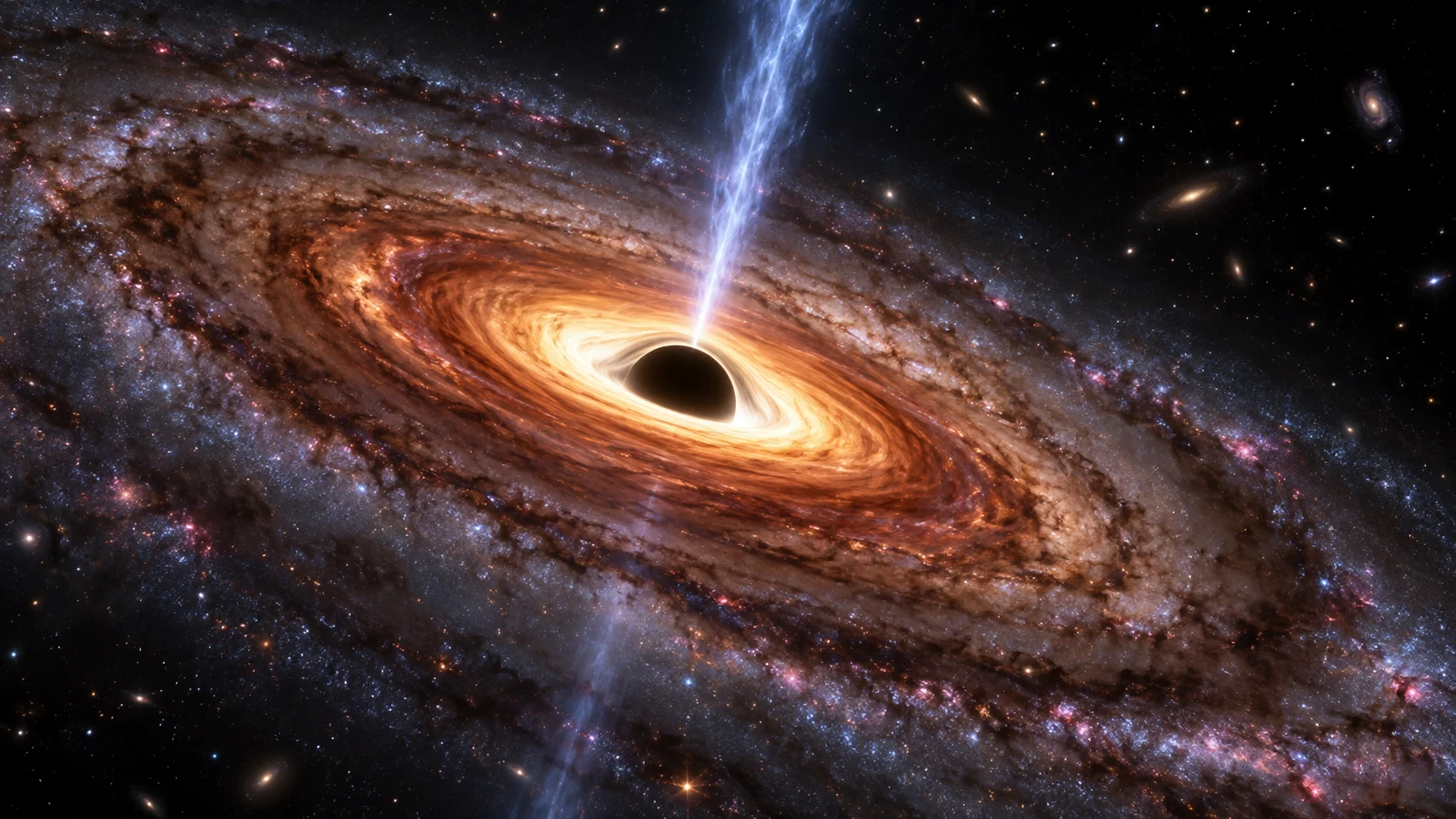 A supermassive black hole launching a bright jet from the center of a galaxy