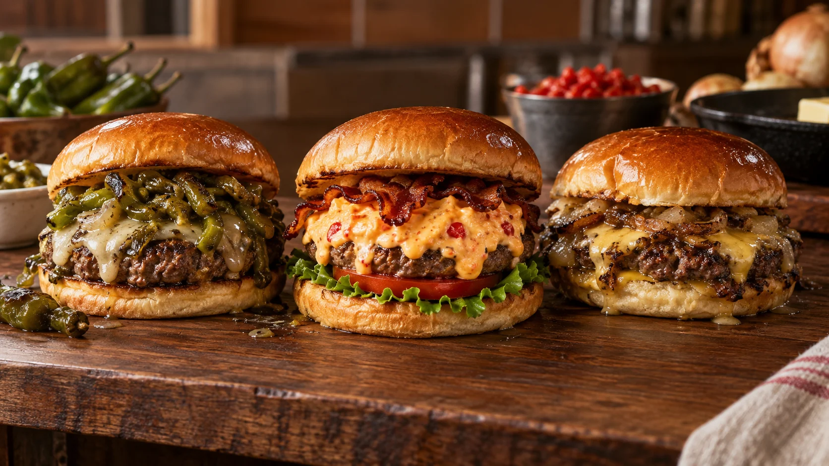 Green chile pimento cheese and butter burgers represent regional American favorites