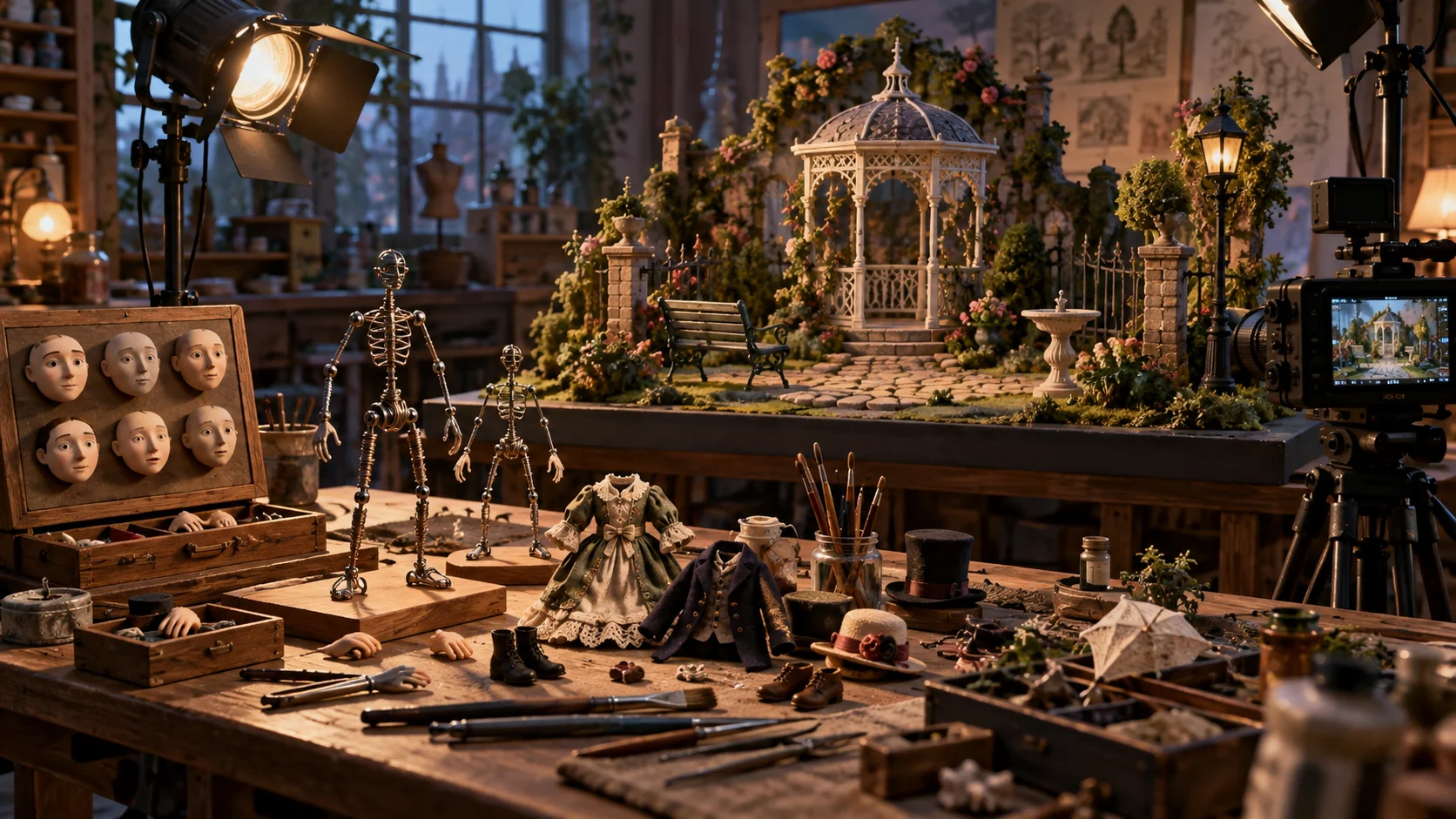A stop-motion workshop building a miniature fantasy garden