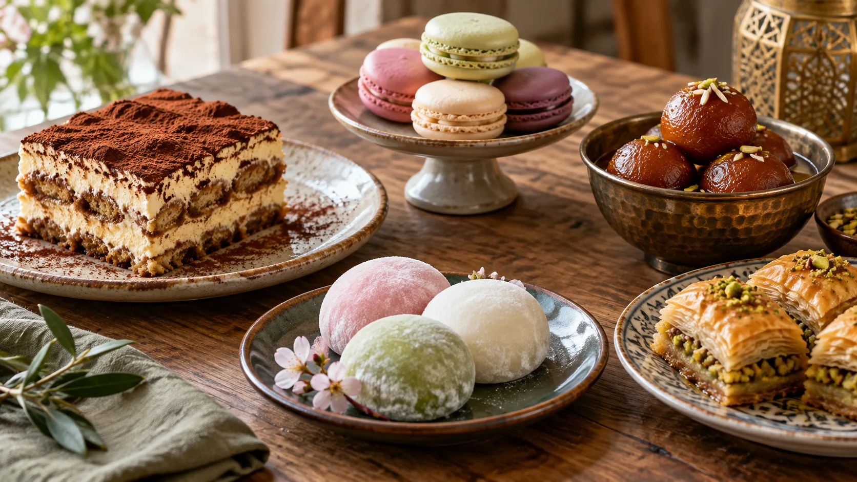 Colorful assortment of traditional sweets from around the world