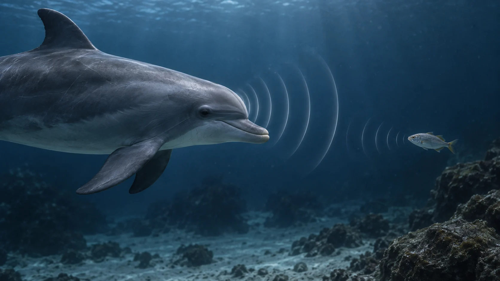Bottlenose dolphin using echolocation to locate a small fish