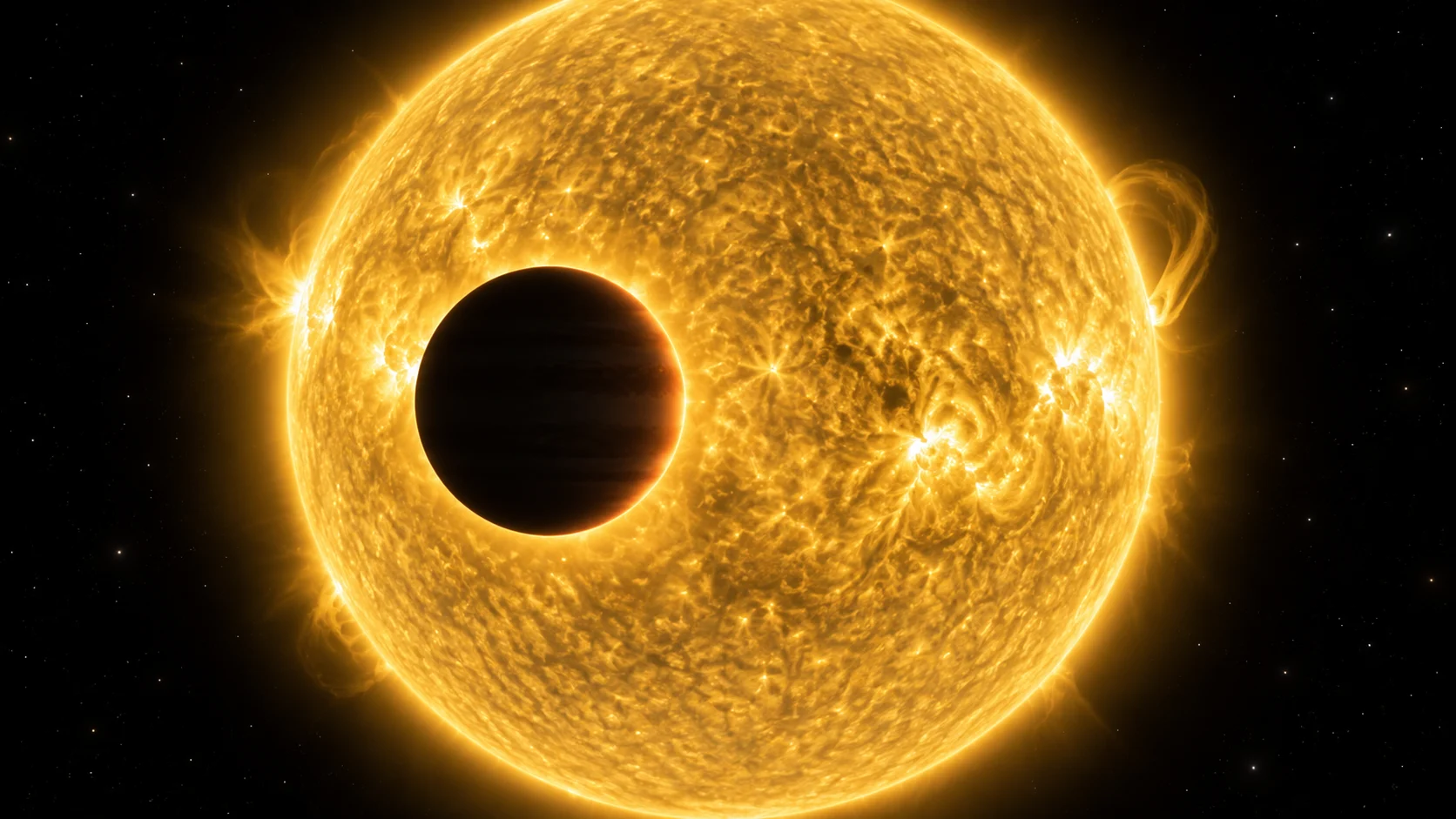 A hot Jupiter crosses the glowing face of its host star
