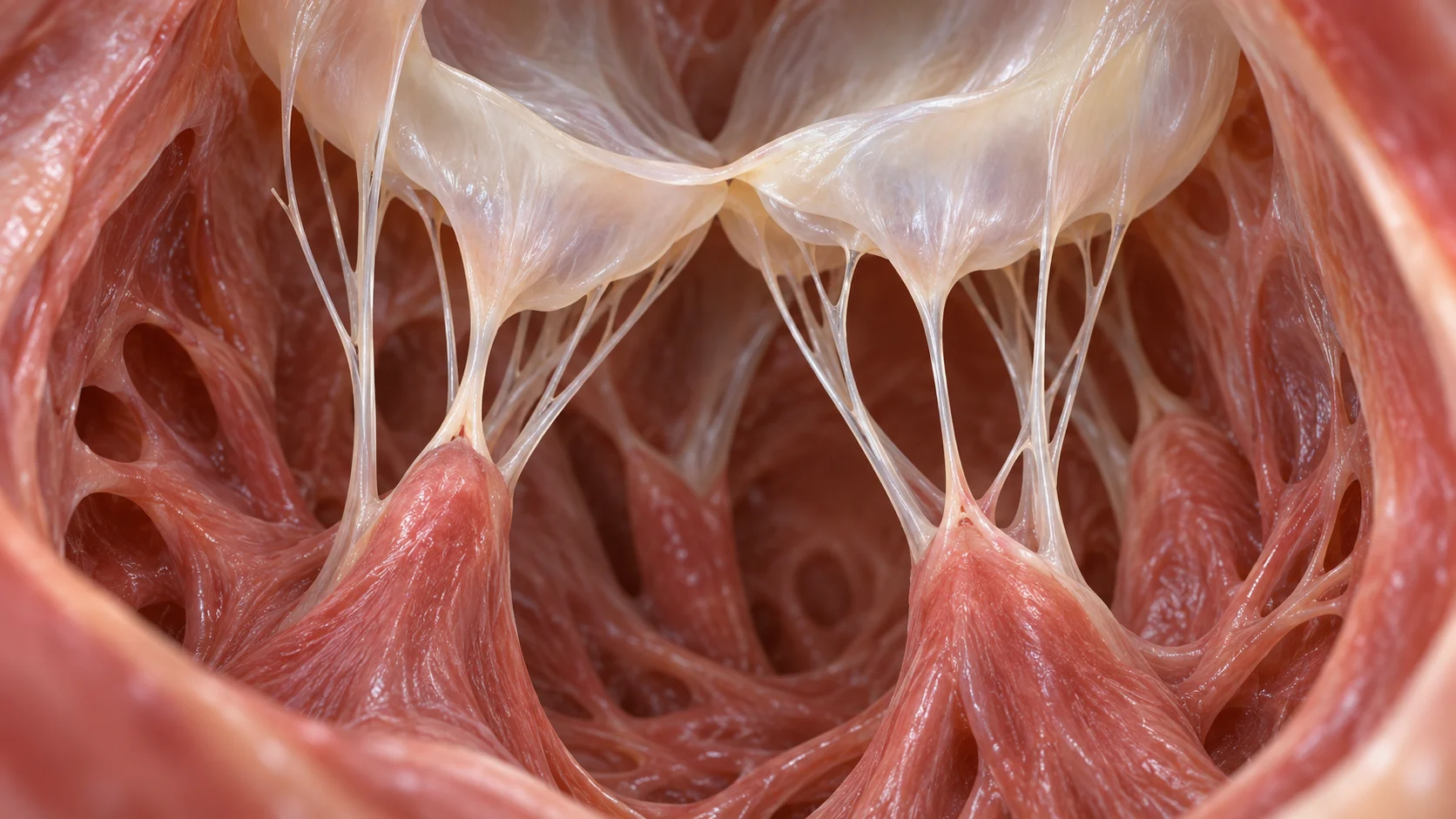 Delicate valve leaflets connect to papillary muscles by chordae tendineae