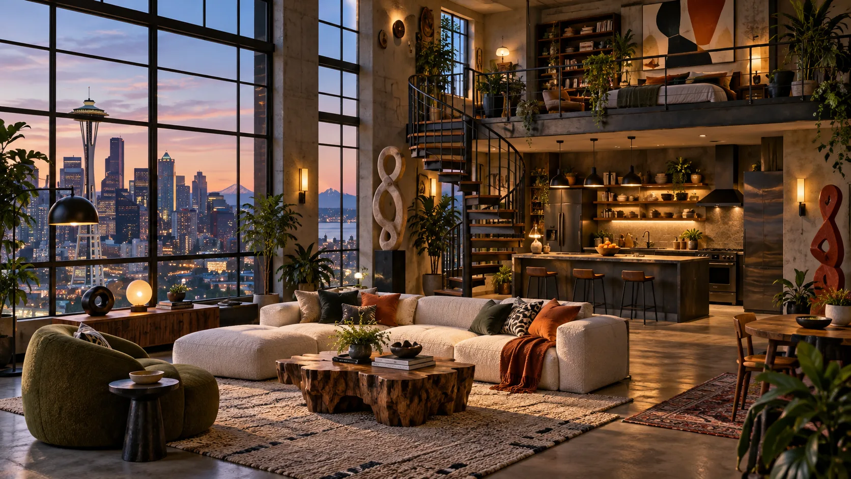 An eccentric multilevel Seattle loft with playful sculptures