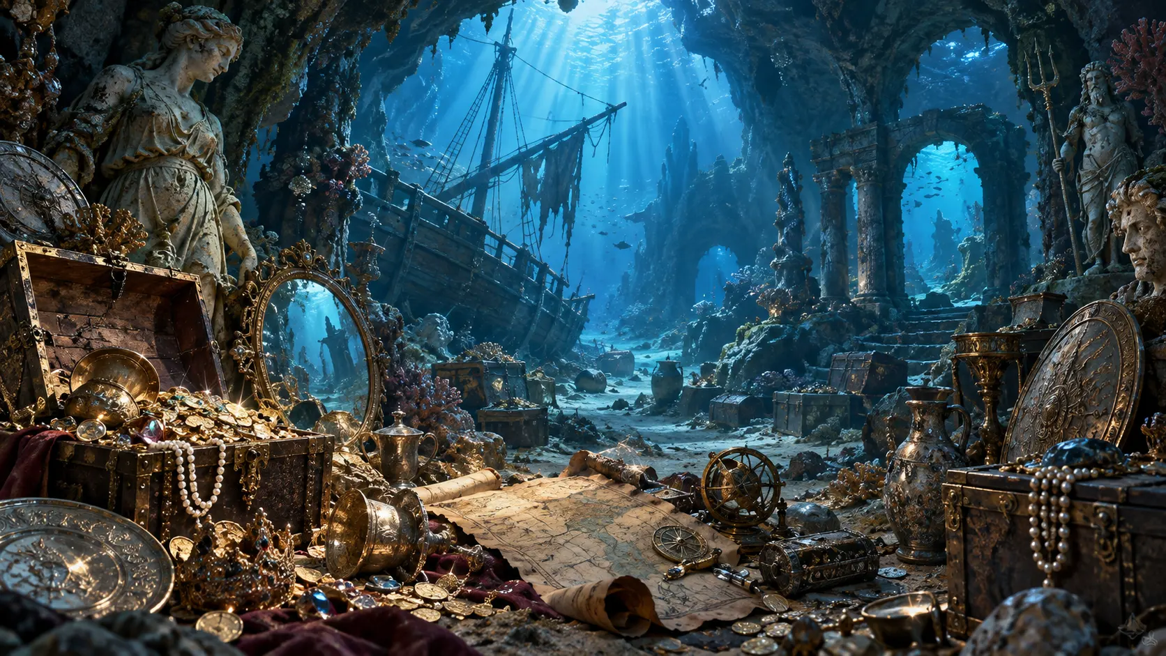 A secret underwater grotto filled with shipwreck treasures