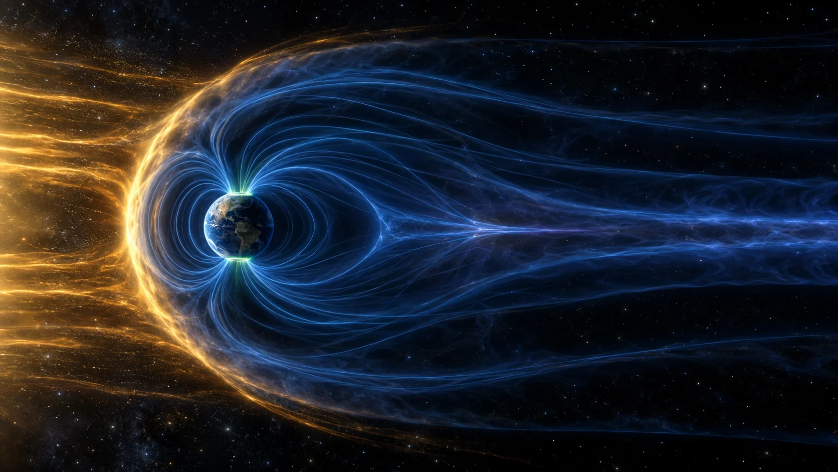 Earth's magnetosphere compressed toward the Sun with a long magnetotail