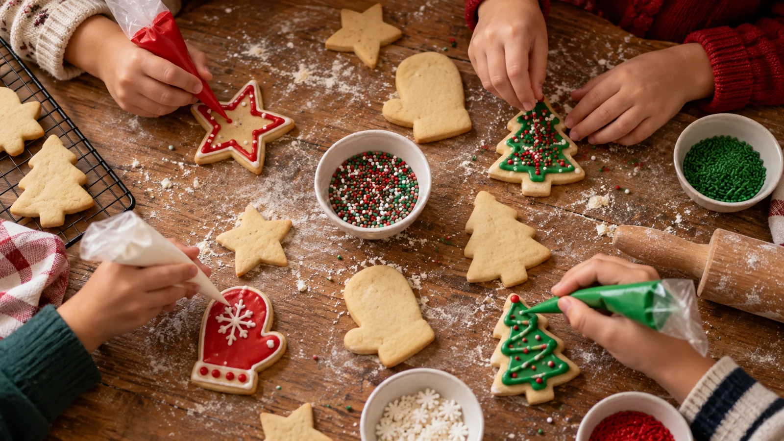 Children decorating Christmas cookies