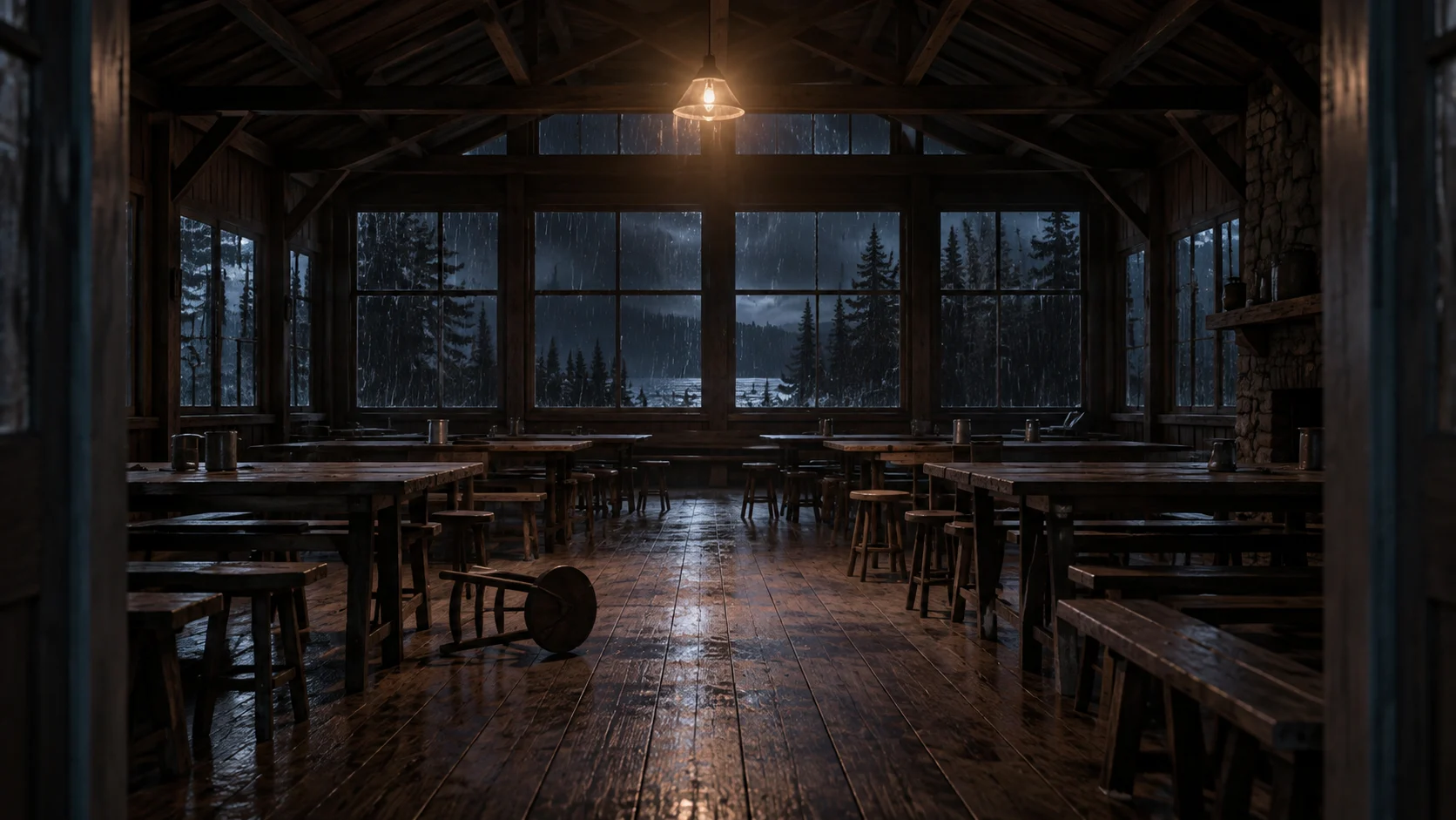 Stormy empty mess hall