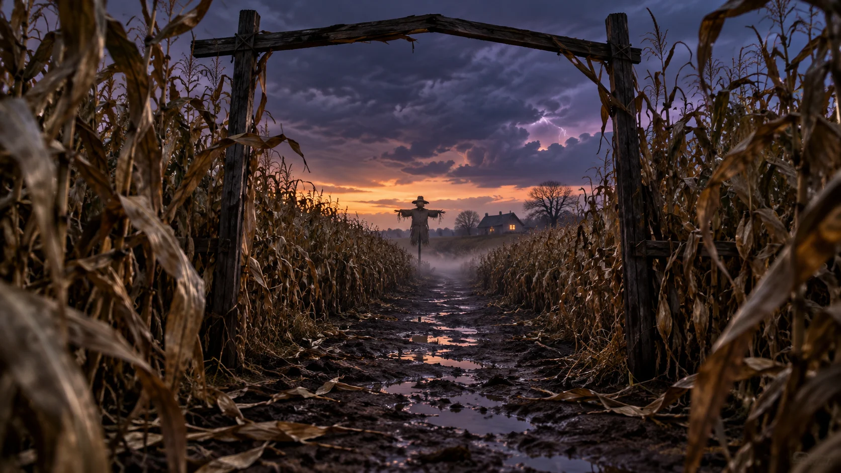 Stormy corn maze entrance