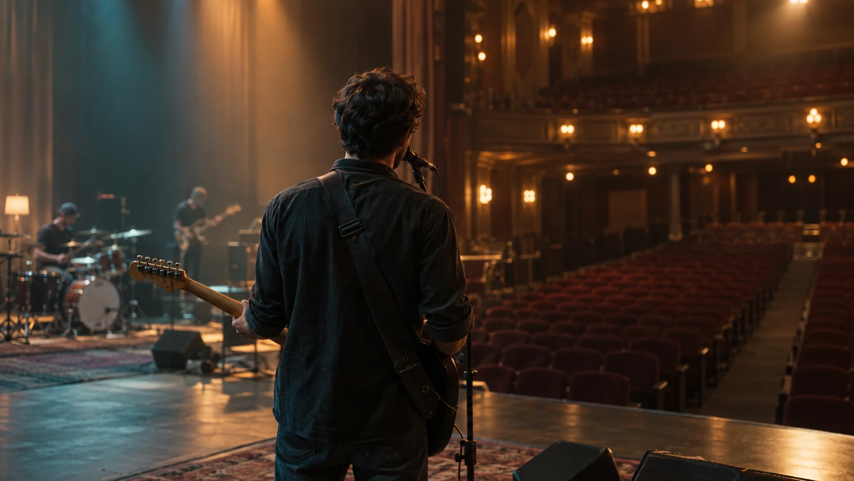 Anonymous singer rehearsing in an empty theater
