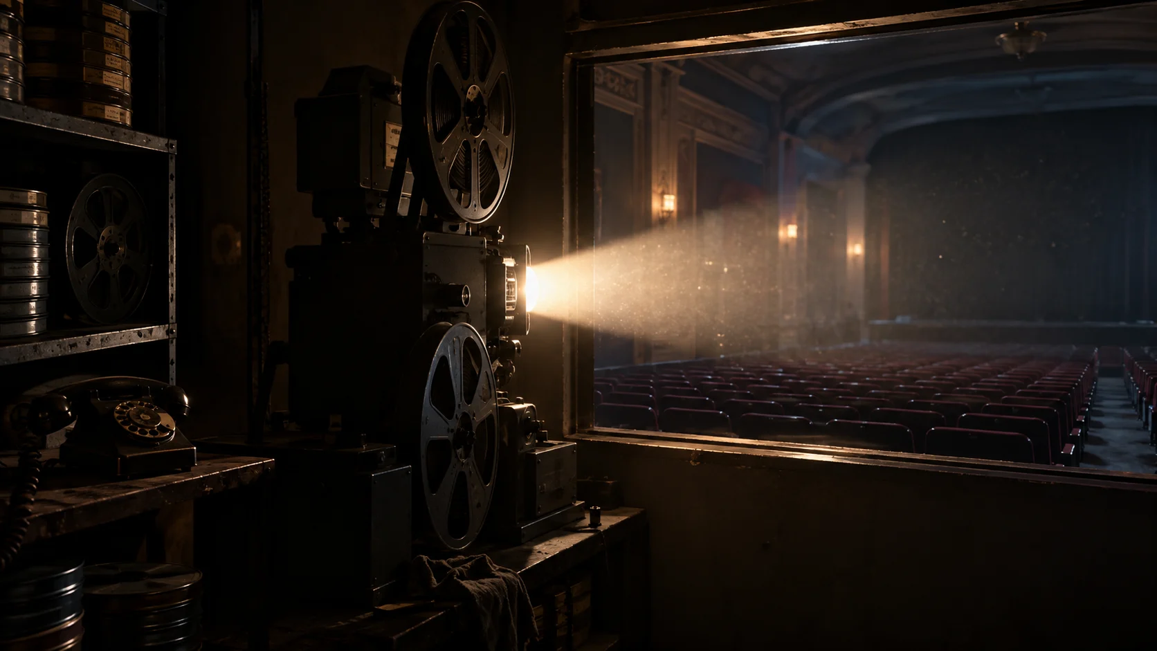 Deserted cinema projection booth